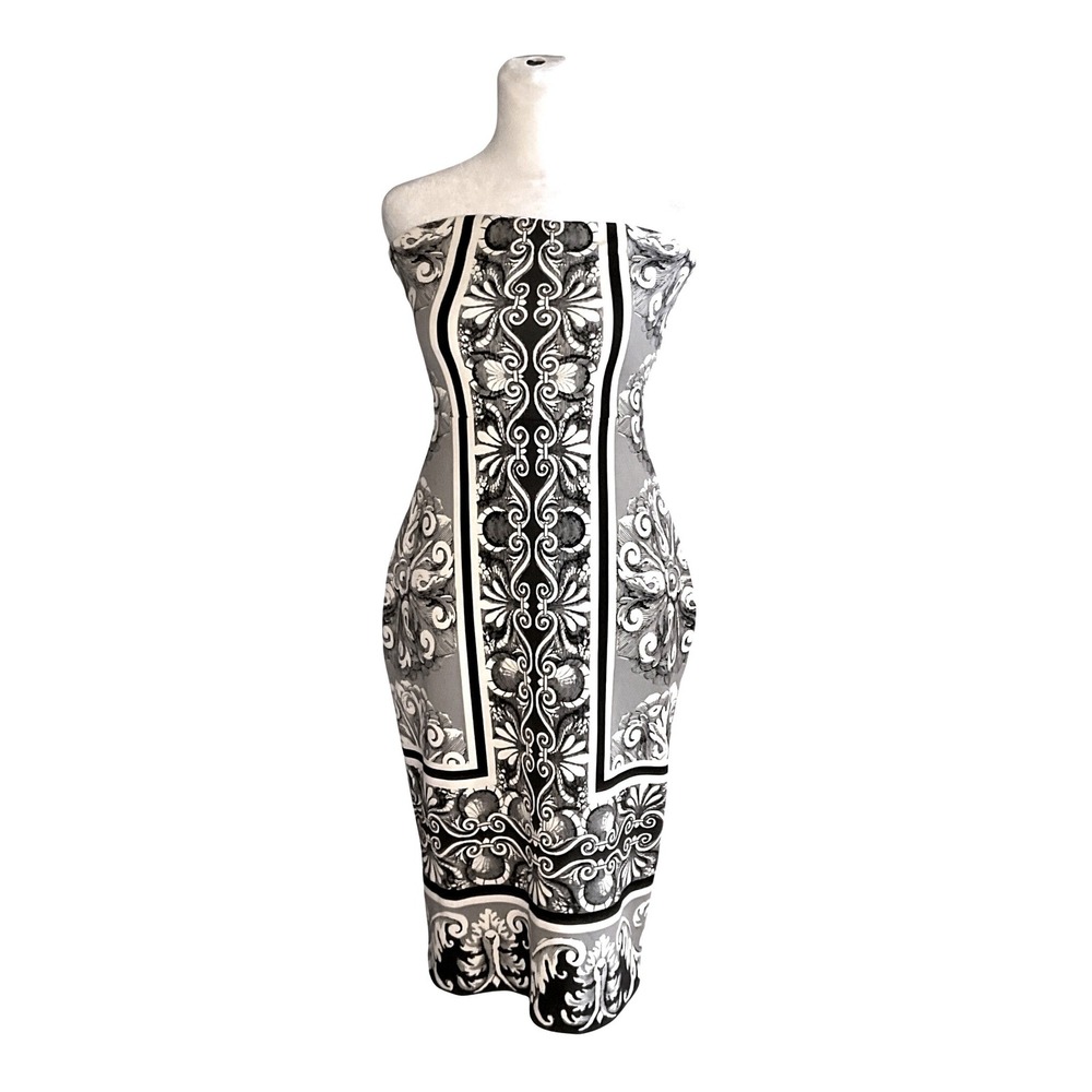 VIntage EXPRESS strapless Boho black white abstract print dress 4